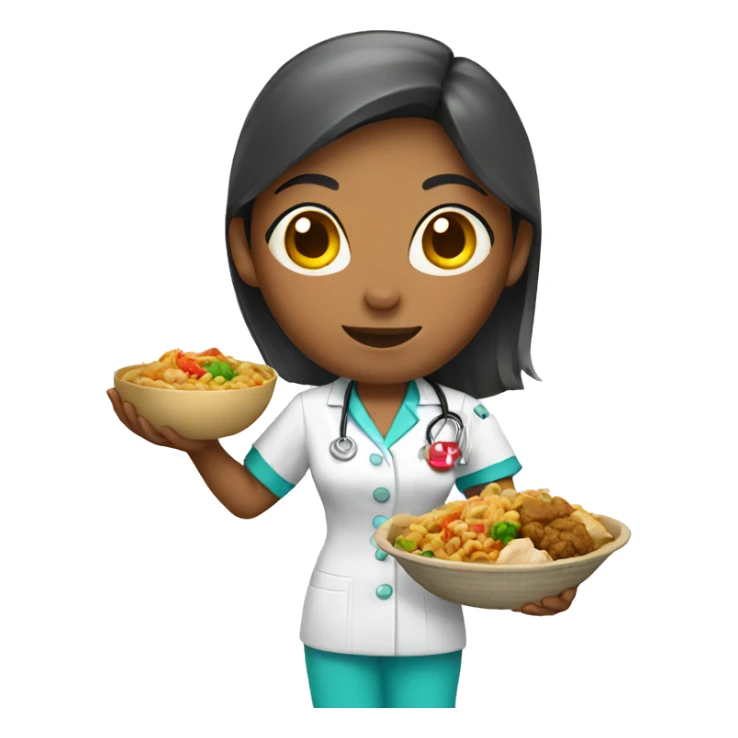 Nurse holding Chinese food sticker