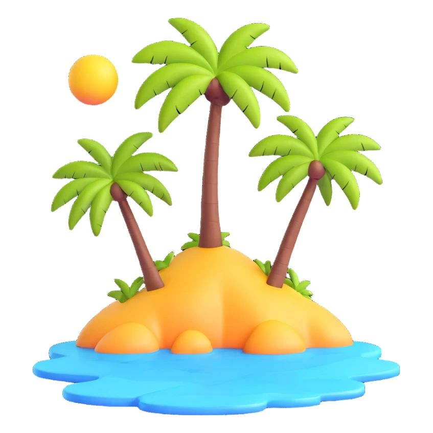 island with two palm trees, 3d emoji style sticker