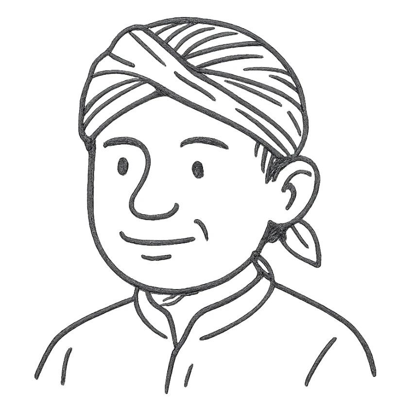 Javanese man wearing a blangkon hand-drawn outline style sticker