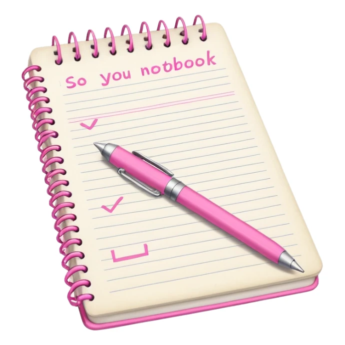 white vintage notebook with some list on it and a pink pen nearby sticker