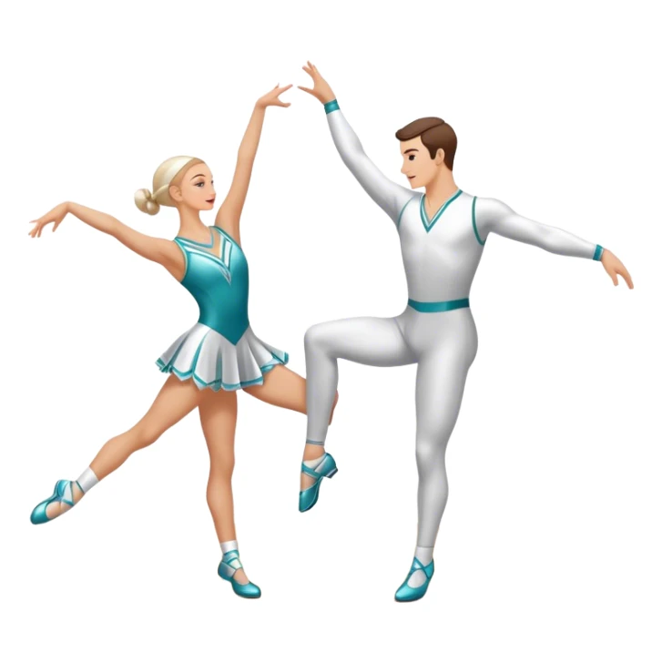 Icon for Sports Dance: a white men and women in competitive attire performing a synchronized dance with acrobatic moves, dance shoes, a rhythmic floor, and a competition backdrop. The icon should capture athleticism, technique, and acrobatic precision. Transparent background. sticker