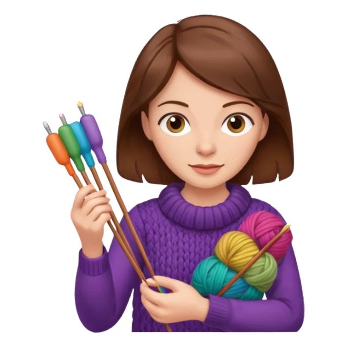  Woman with brown hair no glasses Knitting emoji sticker