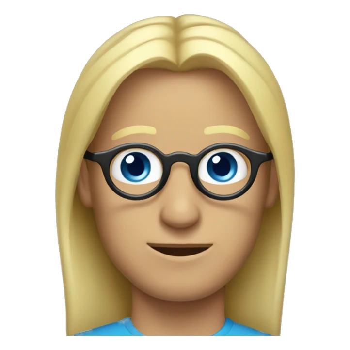 Man with blonde ponytail, round glasses and blue eye sticker