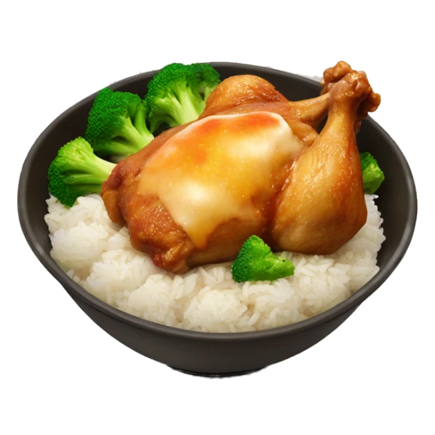chicken thigh and veggies with rice bowl with sauce sticker