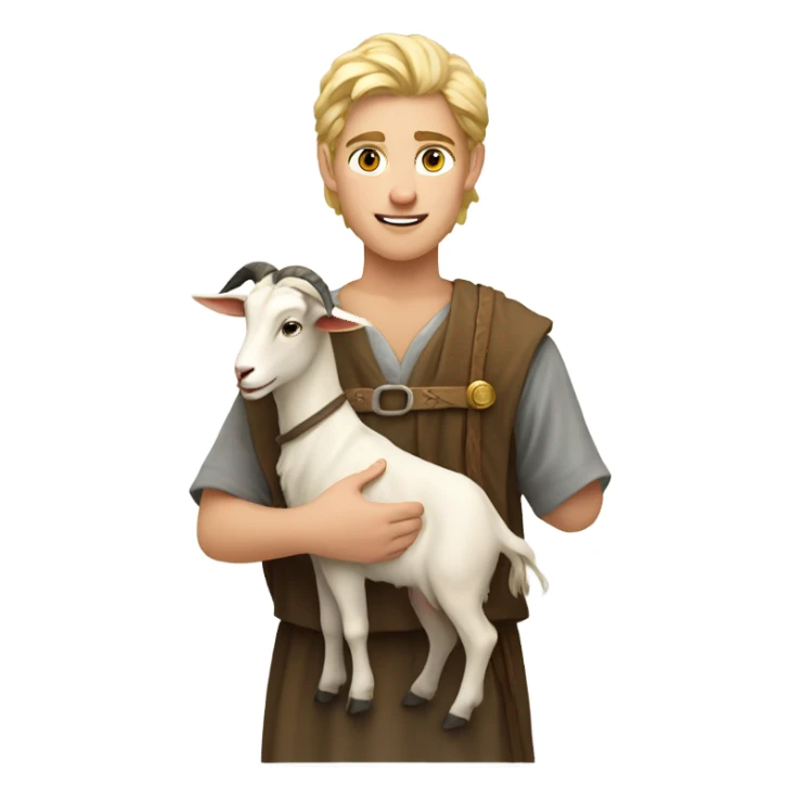 young shepherd with blond hair 10th century with short tunic and goat sticker
