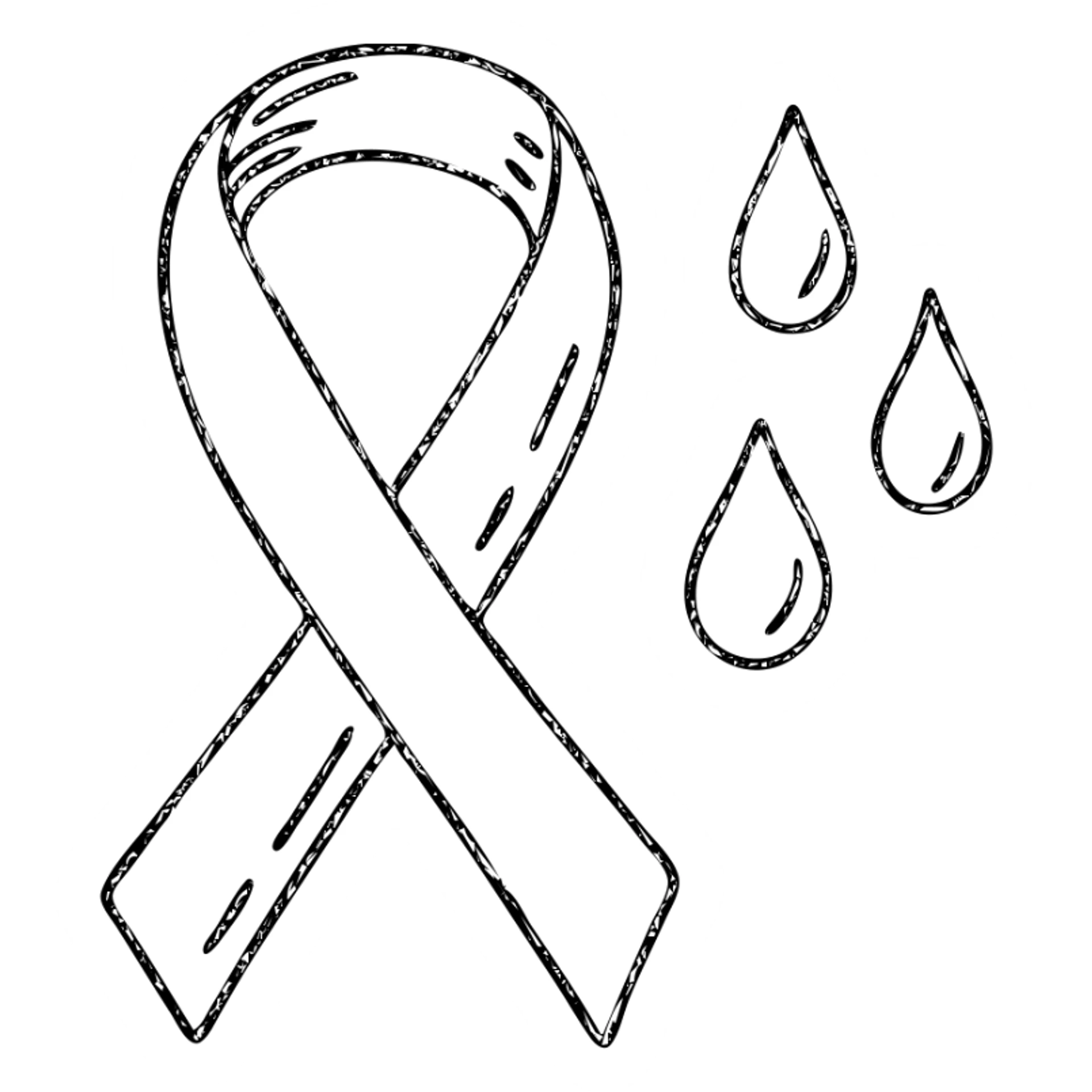 hand-drawn outline of a pink ribbon with blood drops sticker