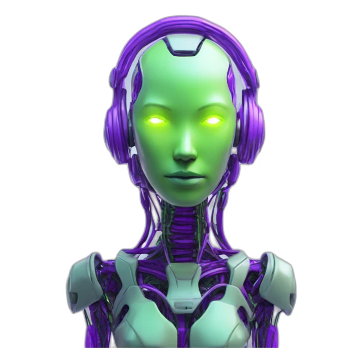 lemon-green-and-purple-neon-Robotic cyborg meditation sticker