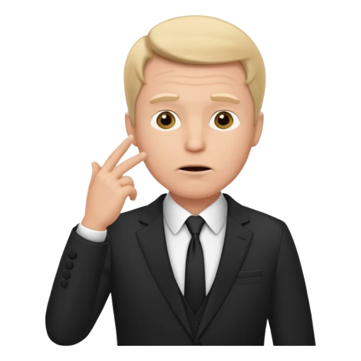 white man in formal suit thinking, hand on mouth, shrugging sticker