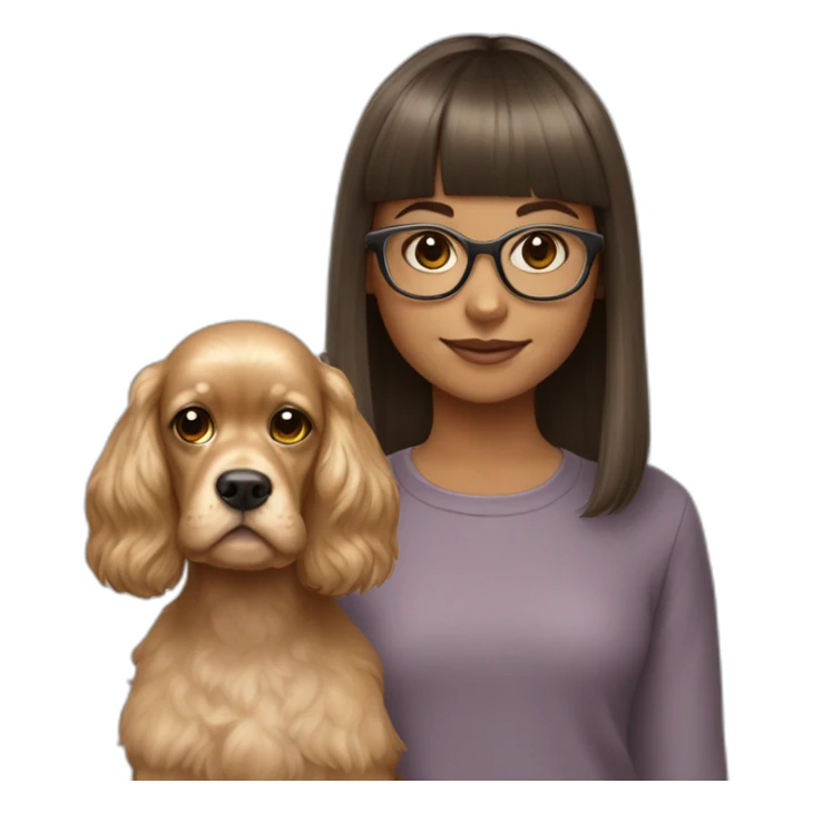 young girl with bangs and glasses with her beige cocker spaniel sticker