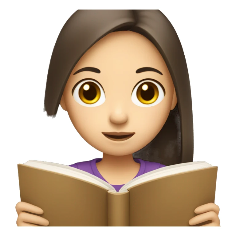 Asian girl with brown hairs reading a book sticker