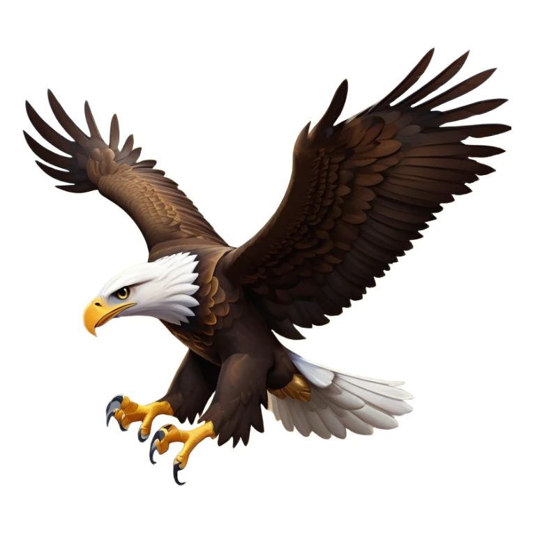 cinematic-eagle-realistic-full-body-soaring-emoji,-massive-wings-spread-wide-against-the-open-sky,-sharp-beak-curved-and-powerful,-piercing-golden-eyes-scanning-the-land-below,-strong-feathered-legs-tucked-tight,-dark-brown-feathers-contrasting-against-the-clouds,-simplified-yet-realistic-focused-features,-highly-detailed,-glowing-with-a-regal-majestic-glow sticker