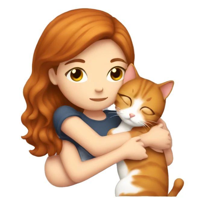 Brown haired girl hugs ginger cat sticker