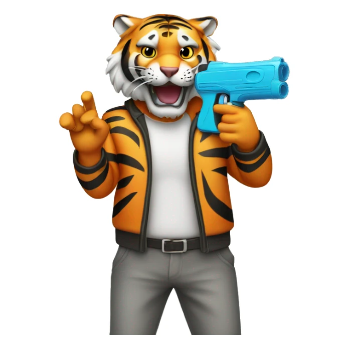 tiger pointing a water gun at his head sticker
