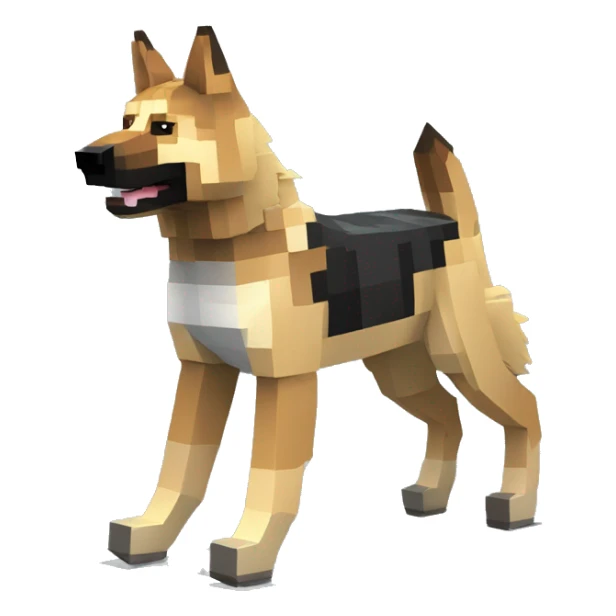 Pixel Minecraft blocky made of blocks wolf tame wolf German shepherd dog Alsatian gsd dog running walking full sticker