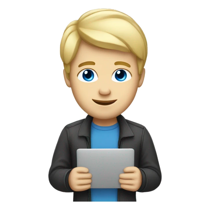 Male coder featuring a laptop. He has blonde hair, blue eyes, white skin. sticker