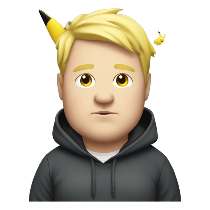 fat british man wea with blond hair wearing a pikachu hoodie sticker