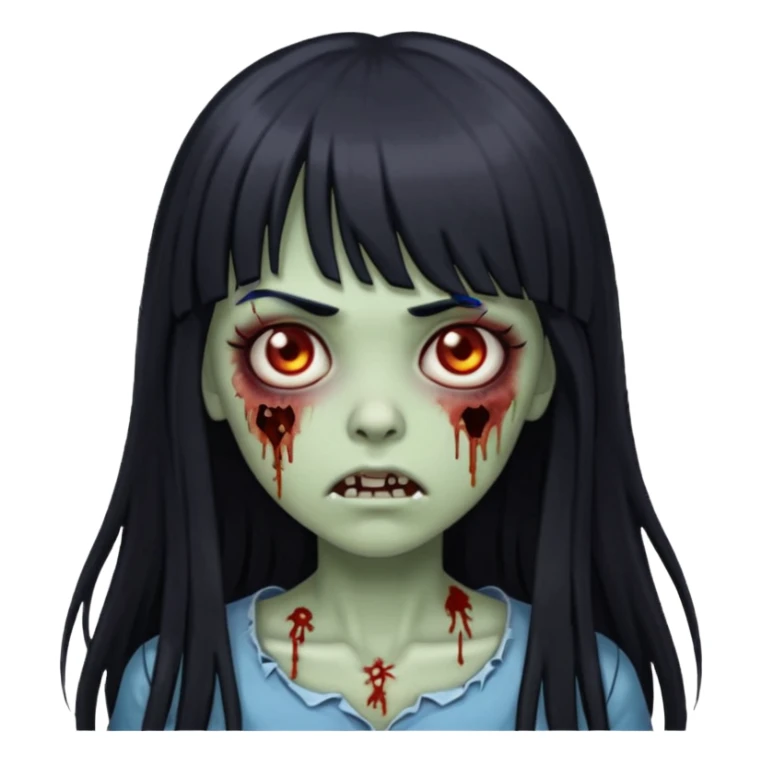 zombie girl with long black hair and bangs sticker