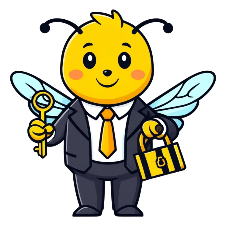 a bee in an office suit with keys in her hand.  sticker