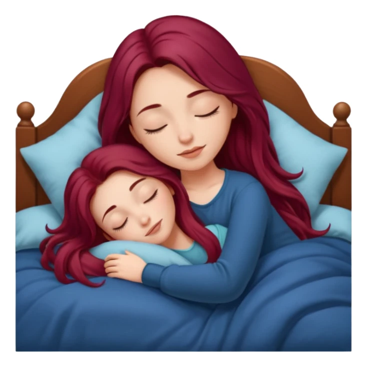 Beautiful long burgundy haired girl sleeping in big comfy bed sticker