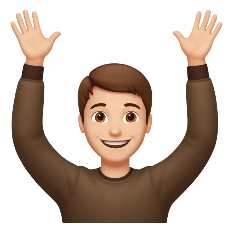 very happy guy with BIG smile and hands above head sticker