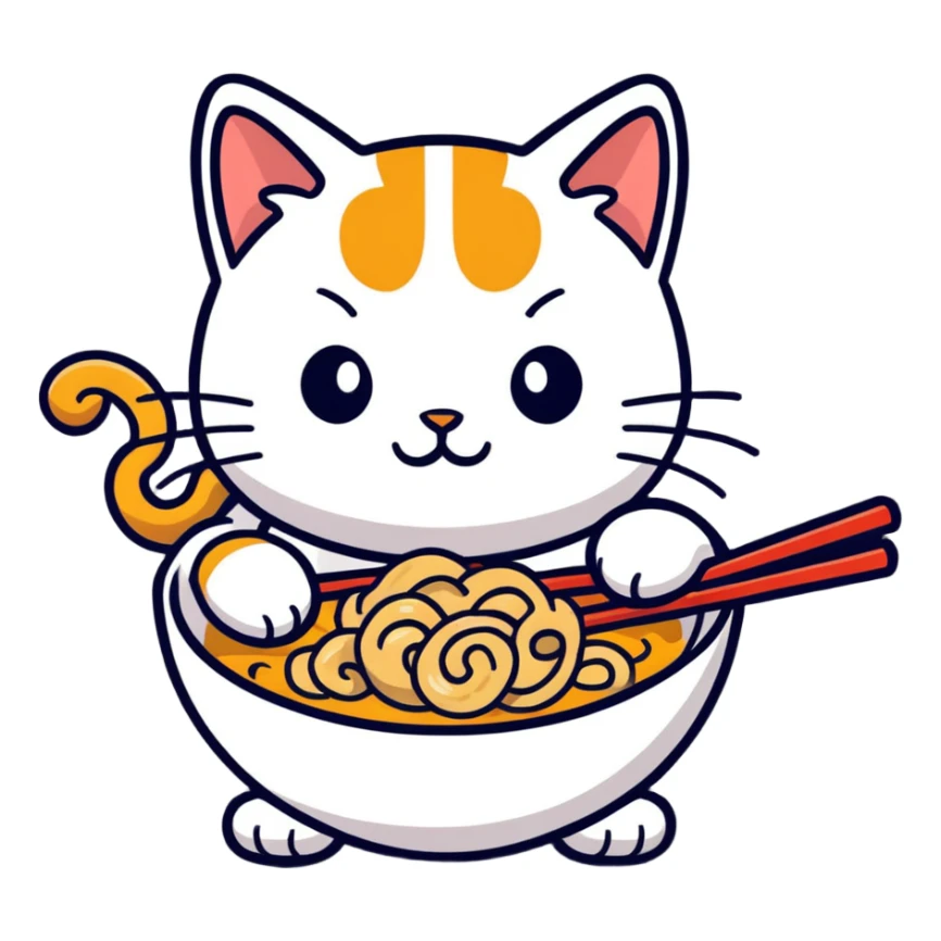 A cat with curls of ramen  sticker
