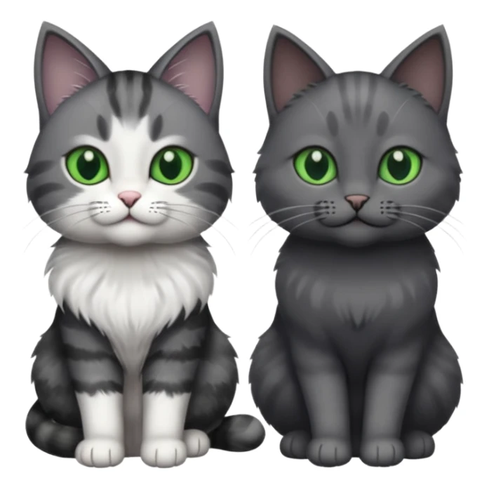 2 different coloured grey cats including one dark grey and white cat and one completely solid dark grey cat with green eyes and only white paws sticker