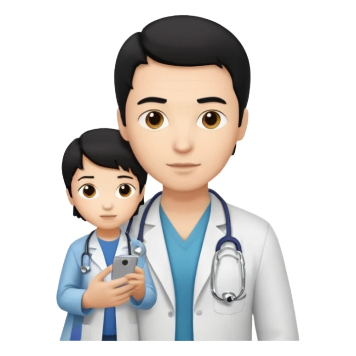 doctor black hair with a kid with casual clothes sticker