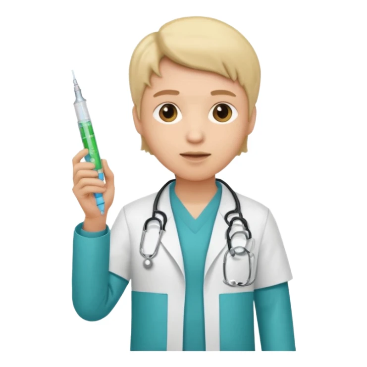 emoji comprando con traje de doctora con una jeringa en la mano sticker