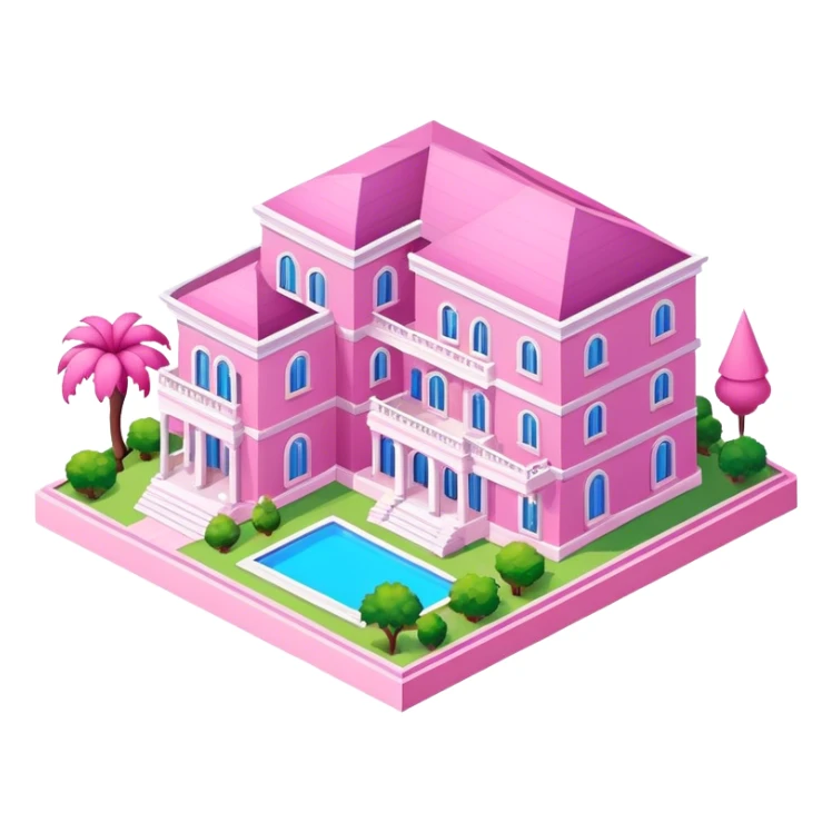 Magnificent pink villa, isometric sticker