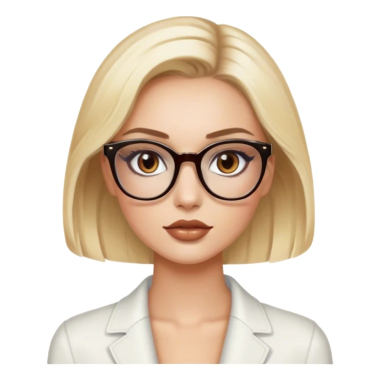 blonde model with brown eyes, luxury makeup, wearing glasses sticker