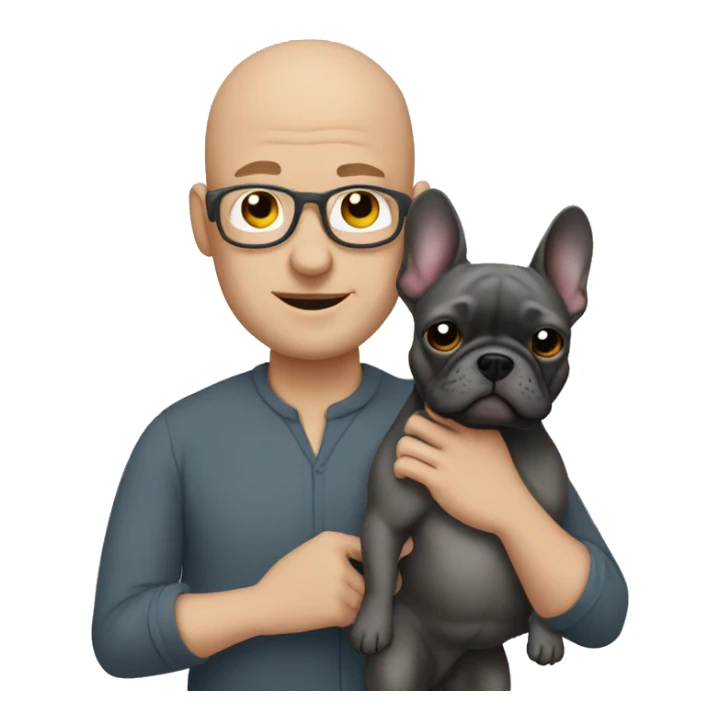 Bald man holding dark grey french bulldog  sticker