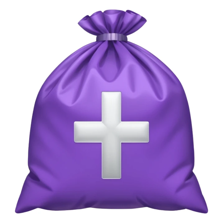 purple trash bag with subtle Swiss cross, friendly, clear sticker look sticker