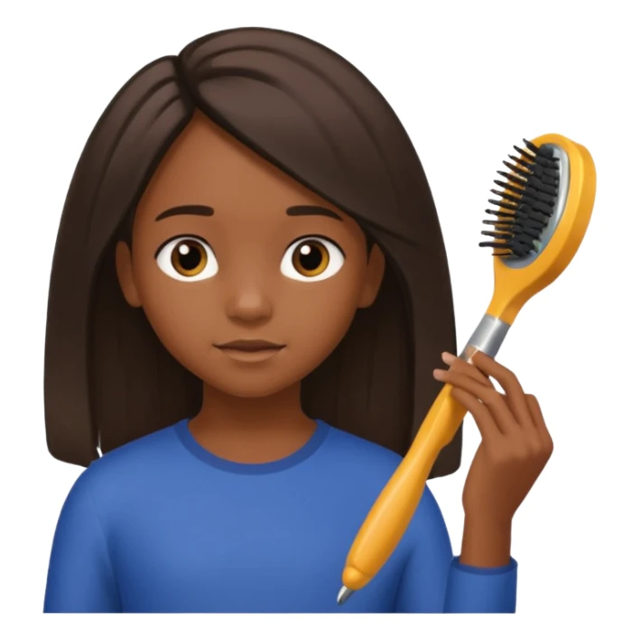 A black 12 yr old girl brushing her shoulder length hair sticker