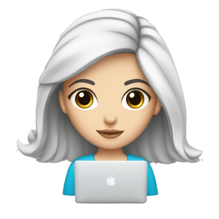 white girl with black hair working macbook sticker