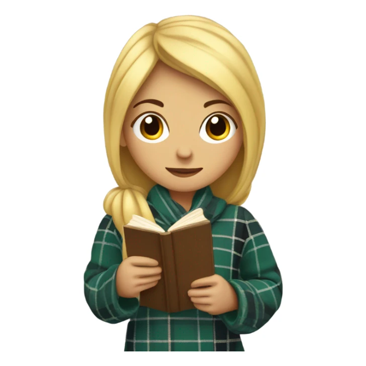 Blonde girl in plaid blanket reading a book sticker