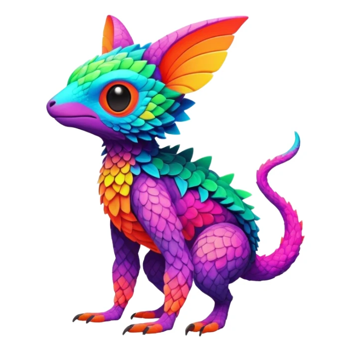 lush vibrant-colored colorful neon-colored Fakémon-Trico-creature (full body) sticker