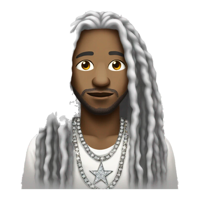 Op**m African-American rapper with white long dreadlocks and a diamond chain in the shape of a star sticker