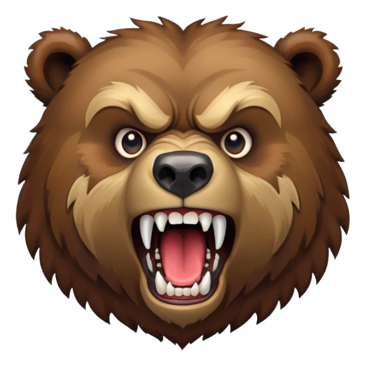 Fierce growling grizzly bear with bared teeth, menacing expression, powerful brown fur sticker