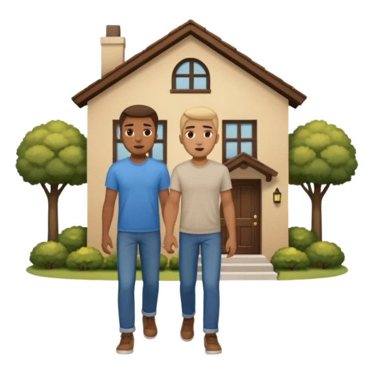 two guys entering on their house sticker