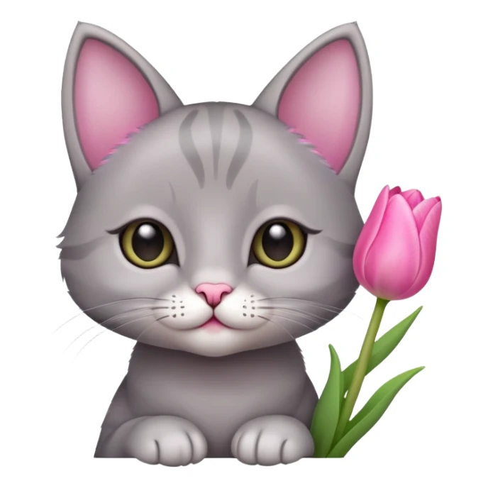 A cute grey little cat and a tulip sticker
