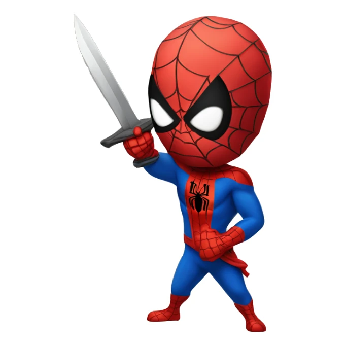 Spider-man with a brave sword in a slicing pose sticker