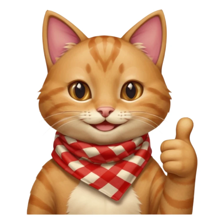 Cat smiling and giving thumbs up, wearing red Checkered Triangle scarf sticker