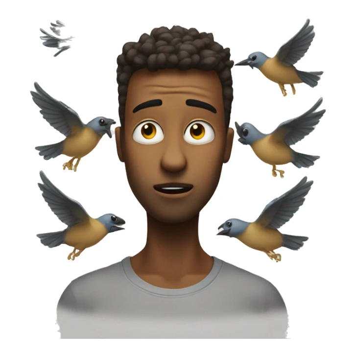 Emoji with birds flying around head confussed motionsick halo sticker