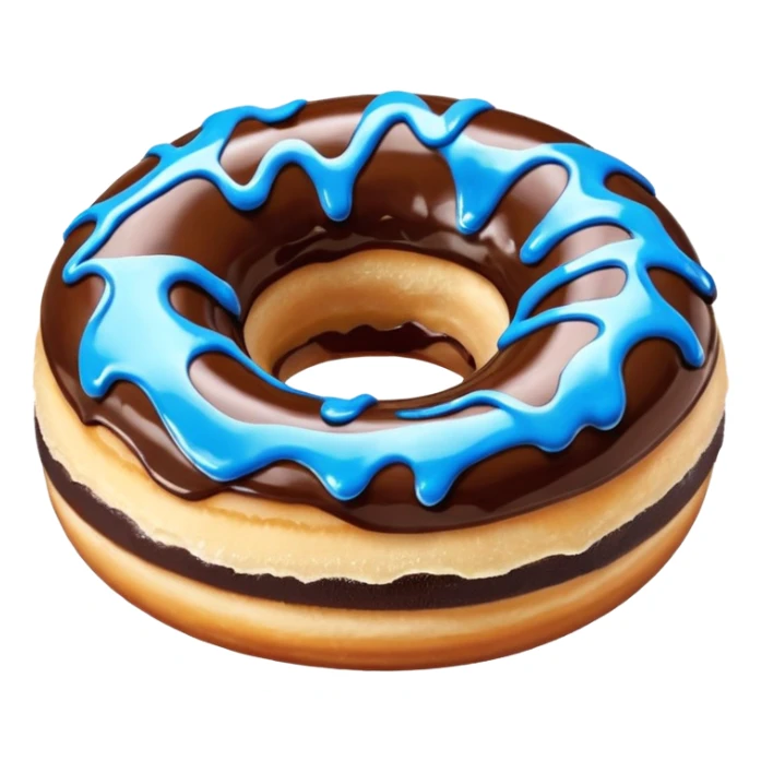 A doughnut with chocolate icing, blue colored drizzle across the top of the donut. No other colors on it!! sticker