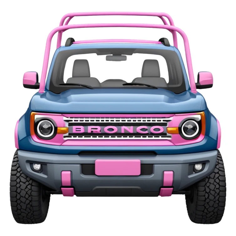 grey blue Ford bronco sport with a pink  ranch hand grill guard sticker