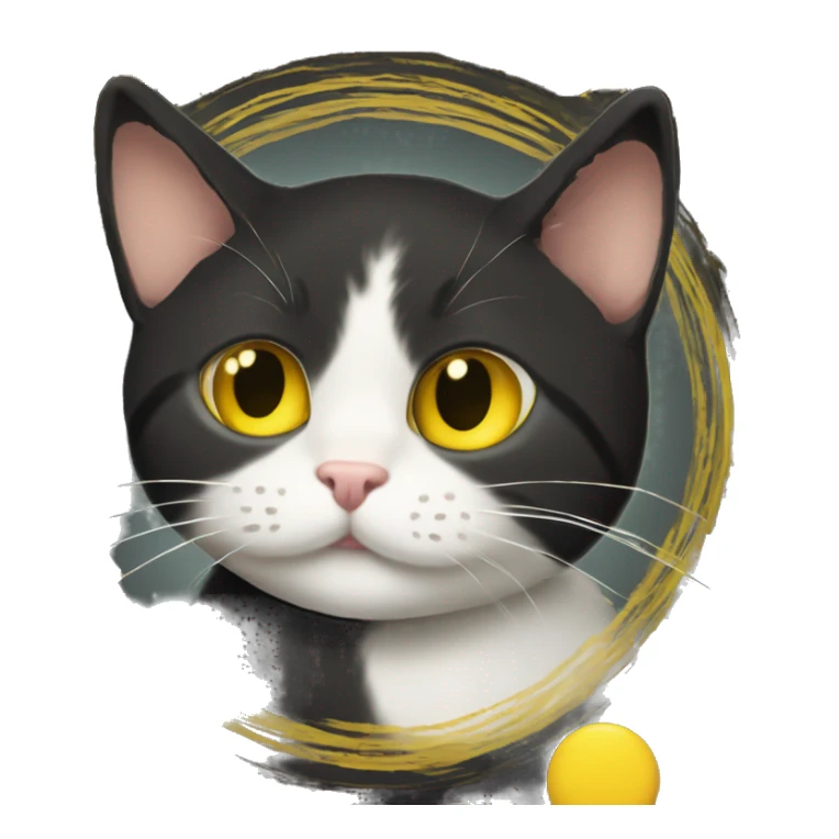 A fancy 'W' in a black circle background with a cute yellow blob cat peeking out from behind it. The front of field is the W in the circle. The cat is just a cartoon face stickingout. sticker