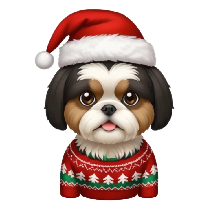 ALL BLACK FACE AND BODY SHIH TZU WITH CHRISTMAS SWEATER AND HAT sticker