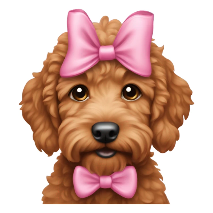 Red goldendoodle puppy pink bow on head sticker