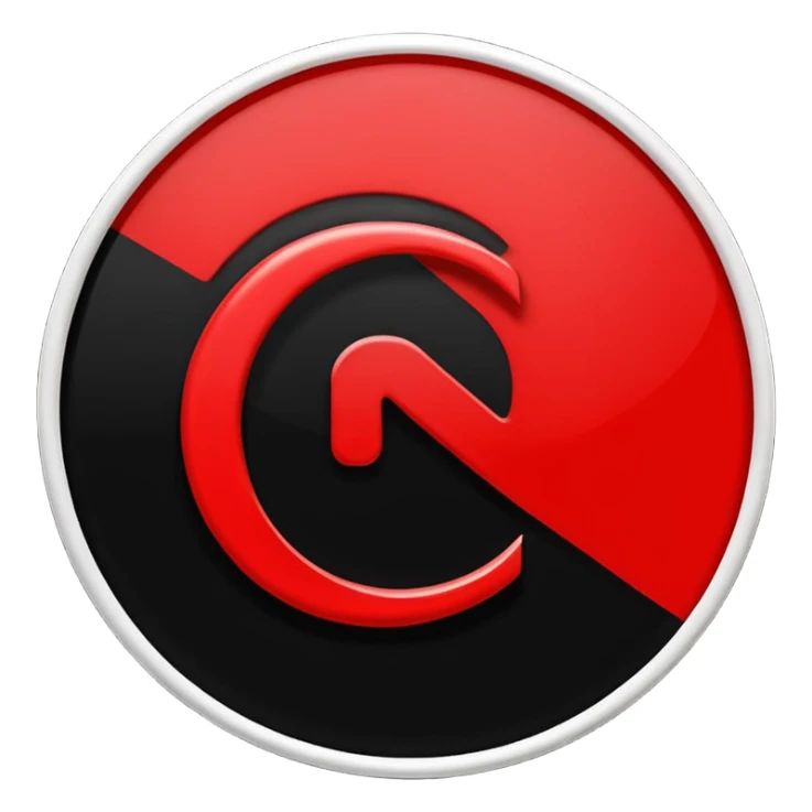 Círculo totalmente negro, adentro del círculo un símbolo de encendido y apagado en color blanco a un lado del símbolo la letra N en color rojo sticker