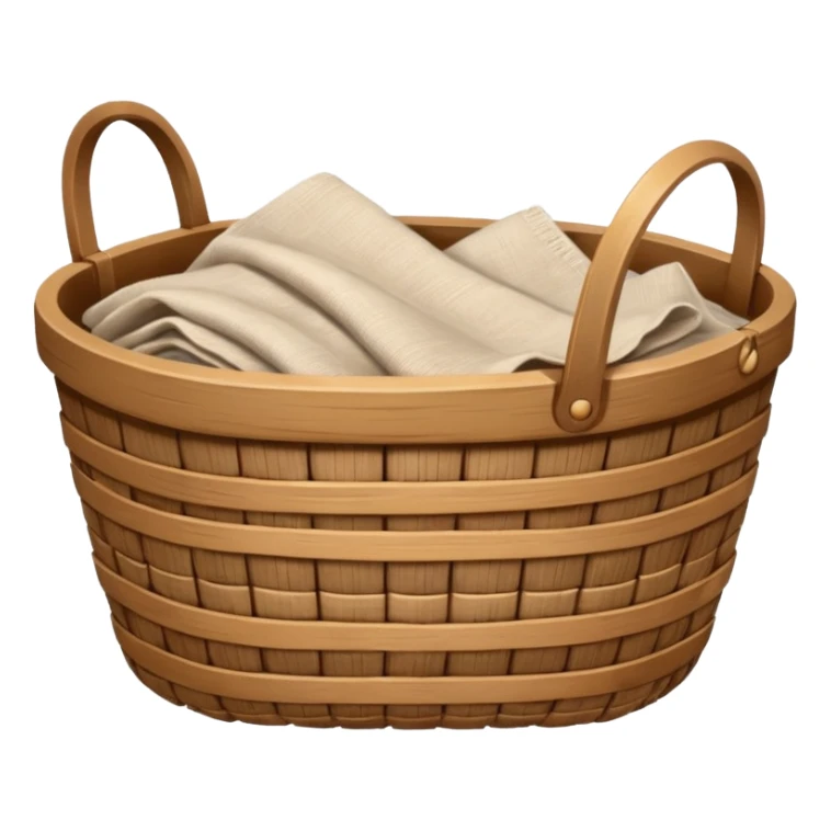 A wooden raffia Brown basket with fresh washed linen sticker